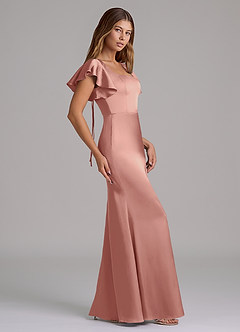 Azazie Elkie Jurken voor bruidsmeisjes Jurk van Stretch Satijn met Zeemeermin Vierkante halslijn Rozet image3