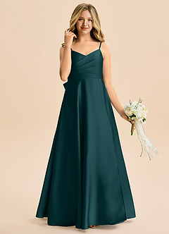 Azazie Rumi Junior Vestido de Pino de Satén Elástico de Corte en A con Plisado image4