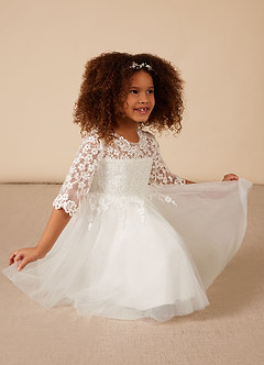 Azazie lindsay Flower Girl Dresses Ball-Gown Lace Tulle Knee-Length Dress image3