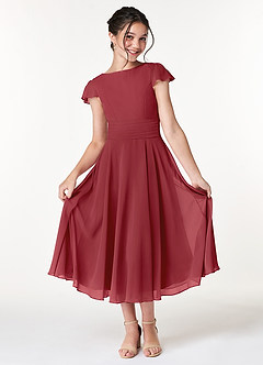 Azazie Payton Junior Pomegranate A-Line Bow Chiffon Dress image3
