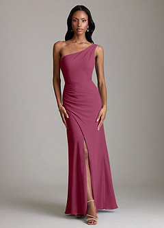 Azazie Madelyn Bridesmaid Dresses Mulberry Mermaid One Shoulder Chiffon Convertible Dress image7