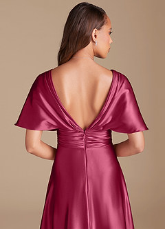 Azazie Pamela Bridesmaid Dresses Burgundy A-Line Pleated Metallic Satin Dress image7