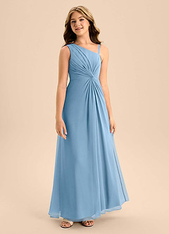 Azazie Brooke Junior Steel Blue A-Line Side Slit Chiffon Dress image5