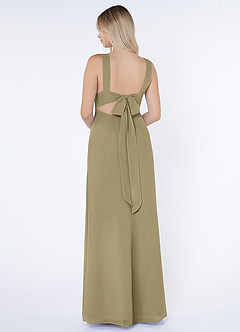 Azazie Christiana Robes de demoiselle d'honneur Robe Trapèze en Mousseline de soie Col V plissé Vert Mousse image3