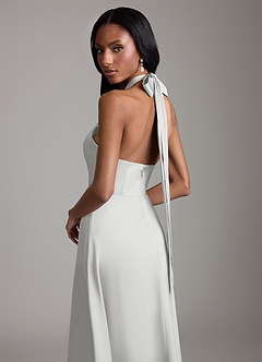 Azazie Tracie Vestidos de damas de honor Vestido de Plata de Satén Elástico de Corte en A con Corte Lateral image6