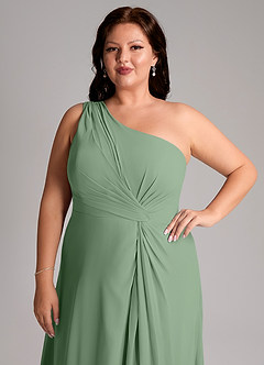 Azazie Brooke Robes de demoiselle d'honneur Robe Trapèze en Mousseline de soie Ue épaule Matcha image13