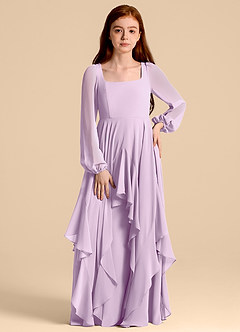 Azazie Clara Junior Frosted Lilac A-Line Blouson Chiffon Dress image5