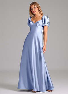 Azazie Fatima Bridesmaid Dresses Ice A-Line Pleated Stretch Satin Dress image4