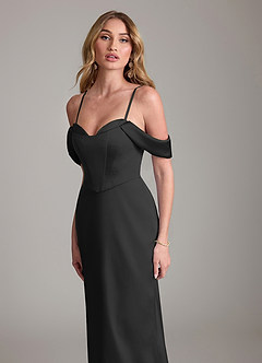 Azazie Sedona Probar vestidos en casa Vestido de Negro de Satén Elástico de Corte Sirena con Vestidos sin tirantes image6