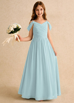 Azazie Chelo Girls Formal Flower Girl Dresses Mist A-Line Pleated Chiffon Dress image1