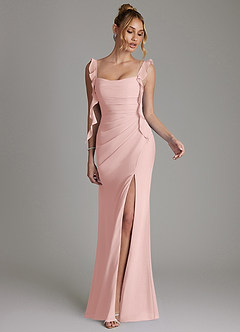 Azazie Jessamine Brautjungfernkleider Meerjungfrau-Linie Korsett Chiffon Kleid Puderrosa image4