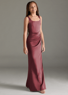 Azazie Mero Junior Merlot Mermaid Pleated Stretch Satin Dress image3