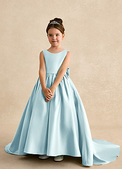 Azazie Mimia Flower Girl Dresses Sea Glass A-Line Bow Matte Satin Dress image3