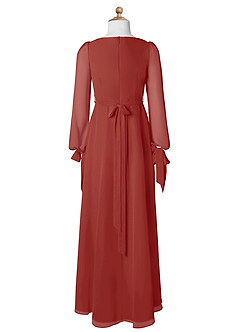 Azazie Leonia Junior Terracotta A-Line with Pockets Chiffon Dress image8