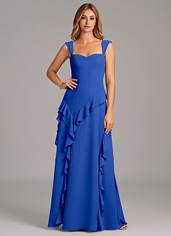 Azazie Sloane Robes de demoiselle d'honneur Robe Trapèze en Mousseline de soie Encolure en Forme de Cœur Bleu Roi image5
