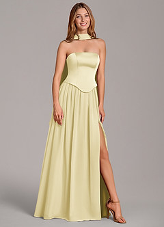 Azazie Cadence Suknie dla druhen Linia A Gorset Satyna elastyczna Do ziemi Sukienka image1