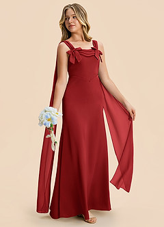 Azazie Chelsea Junior Pomegranate Sheath Pleated Stretch Satin Dress image5