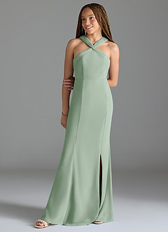 Azazie Rue Junior Meerjungfrau-Linie Seitliche Cut-Outs Chiffon Kleid Agave image1