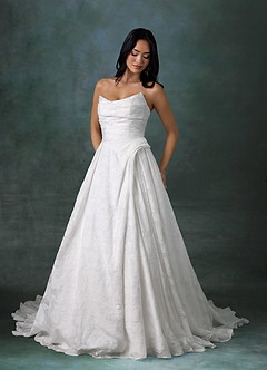 Azazie Ariana Wedding Dresses Diamond White Ball-Gown Strapless Floral Burnout Dress image7
