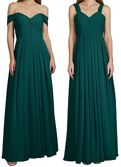 Azazie Kaitlynn Vestidos de damas de honor Vestido de Pavo Real de Gasa de Imperio Convertible con Fruncido image8