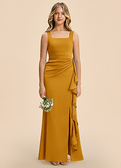 Azazie Adrienne Junior Etui Plissee Stretch-Satin Kleid Butterscotch image3