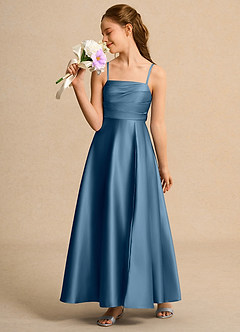 Azazie Pebbles Girl vestidos de niña de las flores Vestido de Bermudas de Satin Mate de Corte En A con Plisado image5