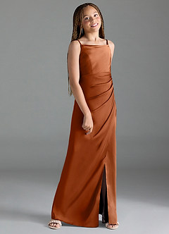 Azazie Leonis Junior Robe Trapèze en Satin extensible Plissée Cuivre image3