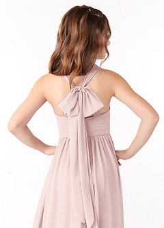 Azazie Jaylah Junior Blushing Pink A-Line Ruched Chiffon Dress image4