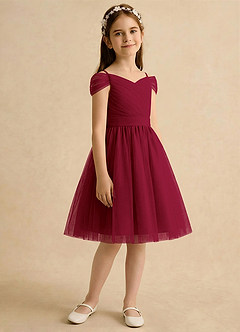 Azazie Lila Girls Formal Robe Demoiselle D'honneur Fillette Robe Trapèze en Tulle Épaule décolletée Bourgogne image5