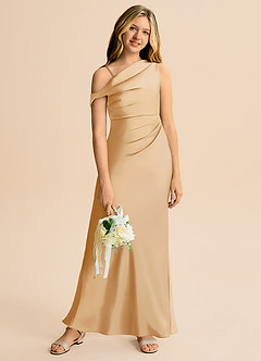 Azazie Emerson Junior Vestido de Oro de Satén Elástico de Corte Recto con Vestidos sin tirantes image5