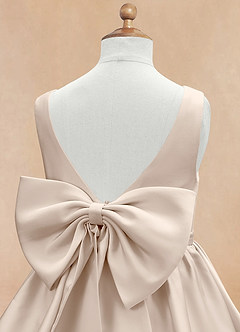 Azazie Margie Flower Girl Dresses White Alabaster A-Line Bow Stretch Satin Dress image7