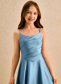 Azazie Coconut Girls Formal Sukienki dla dziewczynek sypiących kwiaty Linia A Pofałdowany Satyna elastyczna Długość podłogi Sukienka image6