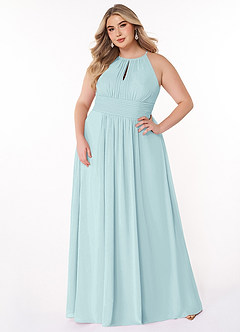 Azazie Bonnie Robes de demoiselle d'honneur Robe Trapèze en Mousseline de soie Trou de serrure froncé Verre De Mer image6