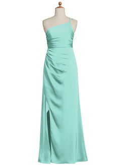 Azazie Eren Junior Etui Plissee Stretch-Satin Kleid Aqua image6