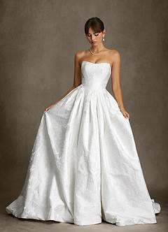 Azazie Bria Wedding Dresses Diamond White Ball-Gown Strapless Floral Jacquard Dress image1