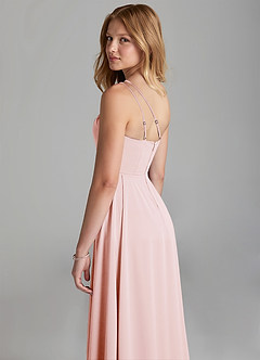 Azazie Maron Junior Blushing Pink A-Line Pleated Stretch Satin Dress image2