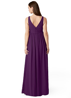 Azazie Yetta Maternity Bridesmaid Dresses A-Line V-Neck Gathered Chiffon Floor-Length Dress image2