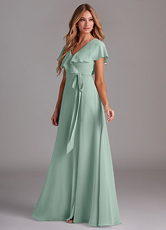 Azazie Lainey Bridesmaid Dresses Agave A-Line with Pockets Chiffon Dress image5