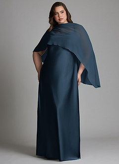 Azazie Jaleesa Bridesmaid Dresses Dark Navy Sheath High Neck Stretch Satin Dress image9