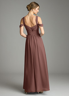 Azazie Lianne Bridesmaid Dresses Espresso A-Line Off the Shoulder Chiffon Dress image7