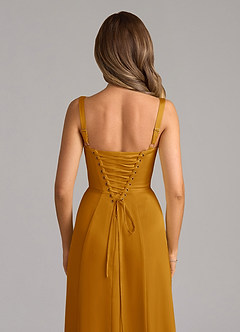 Azazie Amaris Bridesmaid Dresses Butterscotch A-Line Corset Stretch Satin Dress image6