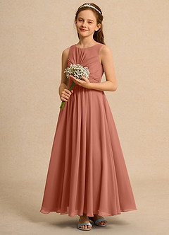 Azazie Ducky Junior Formal vestidos de niña de las flores Vestido de Mai Tai de Gasa de Corte En A con Plisado image6