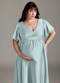 Azazie Verna vestidos de dama de honor de maternidad Vestido de Corte En A Volante Hasta el suelo Satén Elástico image14
