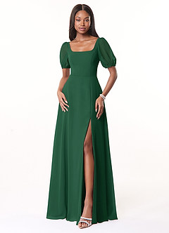 Azazie Alani Bridesmaid Dresses Dark Green A-Line Square Neckline Chiffon Dress image1