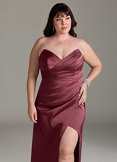 Azazie Yola Bridesmaid Dresses Merlot Sheath V-Neck Pleated Stretch Satin Convertible Dress image13