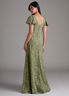 Azazie Soren Final Sale Pistachio A-Line Pleated Floral Burnout Dress image3