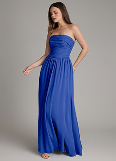 Azazie Andreina Brautjungfernkleider A-Linie Plissee Chiffon Kleid Königsblau image5