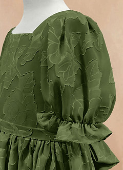 Azazie Joss Abiti da Ragazza di Fiori Abito A-Line in Burnout Floreale Con Maniche Oliva image7