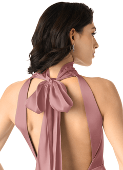 Azazie x Delaney Abiti da Damigella Abito Tubino in Raso Elasticizzato Collo Alto Rosa Polverosa image5