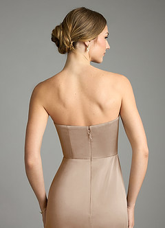 Azazie Wren Bridesmaid Dresses Taupe A-Line Strapless Stretch Satin Convertible Dress image6